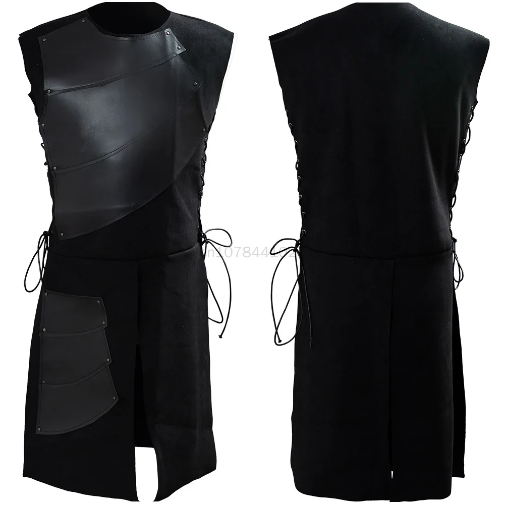 

Medieval Adult Men Archer Larp Knight Costume Black Warrior Armor Armour Outfit Roman Solider Gear Coat Clothing