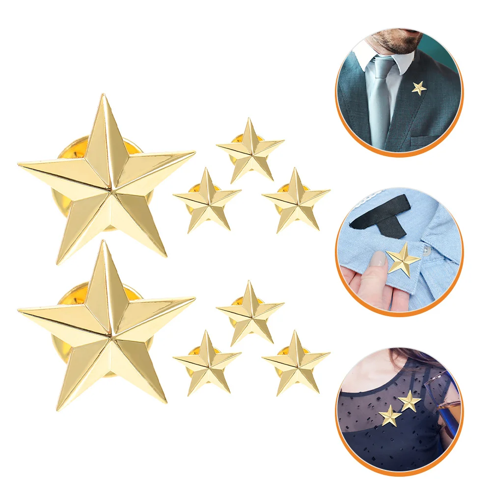 8Pcs Star Badge Lapel Pin Costume Decor for Jackets Coat Suits Sweater Bags Hats