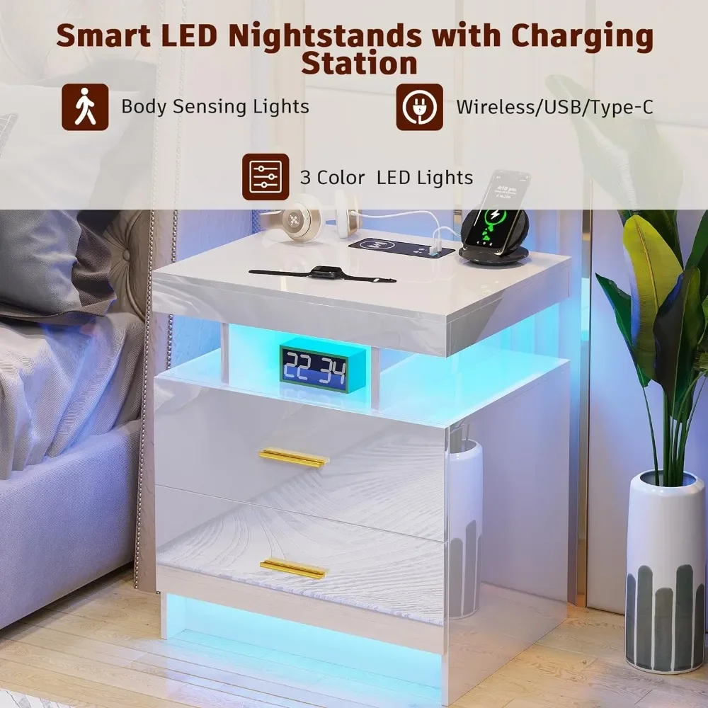 LED Nightstands with Charging Station 3