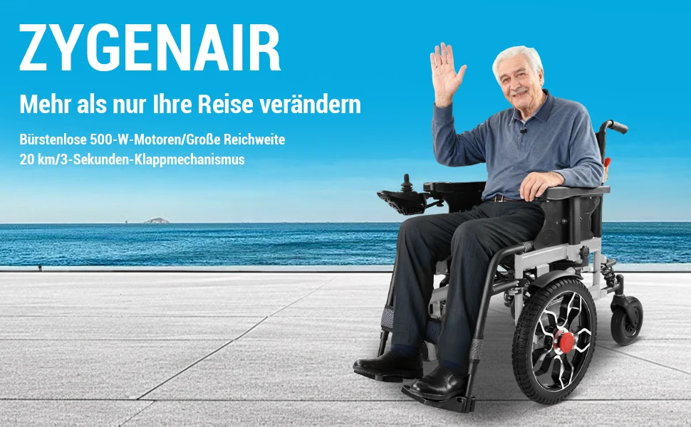 Elektrischer Rollstuhl, faltbar, Tragfähigkeit bis zu 150 kg, 500-W-Motor, 20 km Reichweite, 40-cm-Reifen für jedes Gelände und einfachen Transport – Detail 4