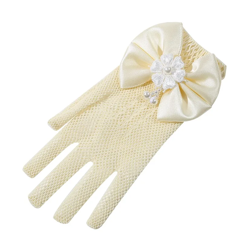 1 Pair Girls Kids Lace Faux Pearl Fishnet Gloves Communion Flower Girl Bride Party Ceremony Accessories Fishnet Gloves princess accessories set girls satin gloves