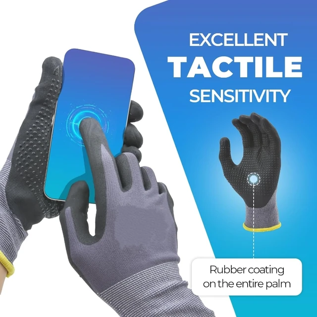 6PCS Work Gloves MicroFoam Nitrile Coated Endurance Seamless Knit Safety Work Gloves with Grip Dots for Gardening Yard Lawn Home 4