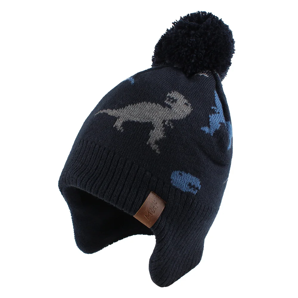 

Boys Girls Autumn Winter Warm Hat Knitted Dino Beanie For Kids Children Fashion Earflap Cap Outdoor Windproof Headwear