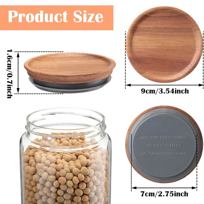12Pcs 3.5 Inch Wide Mouth Mason Jar Lids Reusable Canning Lids Wooden Mason Jar With Airtight Silicone Seal