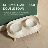 Pet dining table Dual Feeding Bowl Neck Protect Nonslip Ceramic Bowl for Pet Dog Cat Water