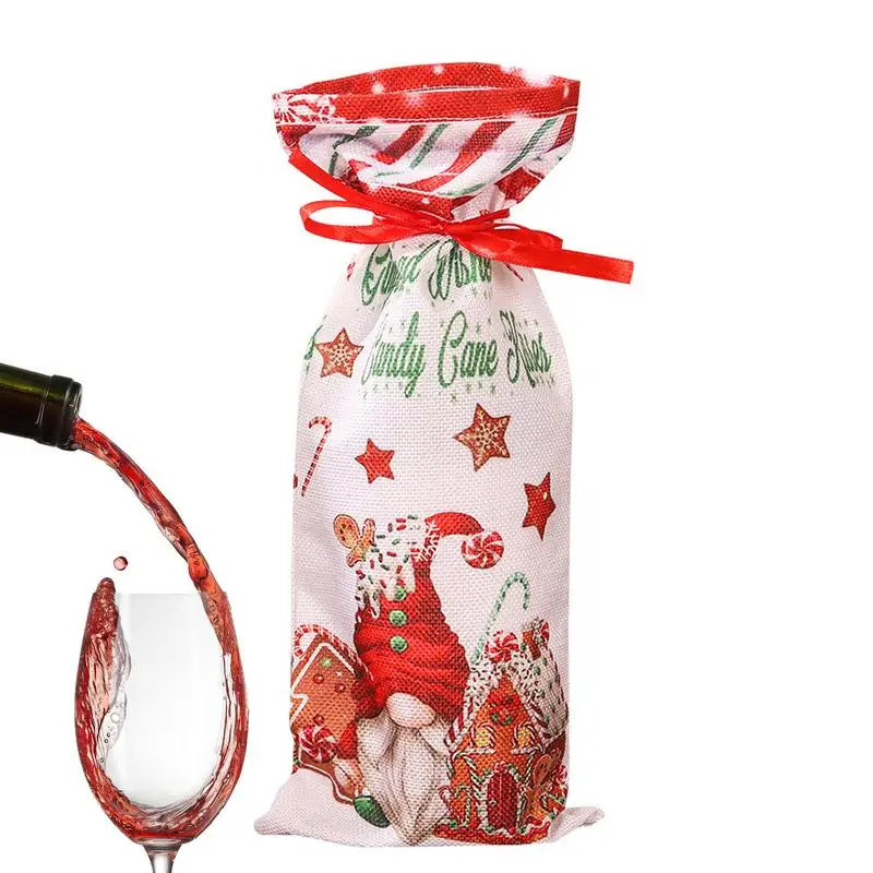 

Christmas Wine Bottle Cover Reusable Drawstring Wine Bottle Covers Christmas Burlap Wine Bags perfect gift home supplies