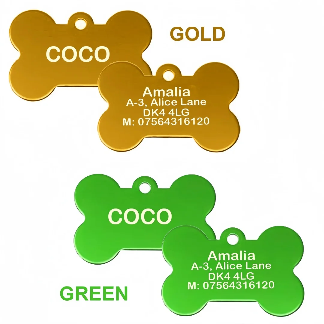 Personalized Pet ID Tag for Dogs & Cats - Deep Engraved Aluminum Collar Nameplate with Free Engraving | Address, Number