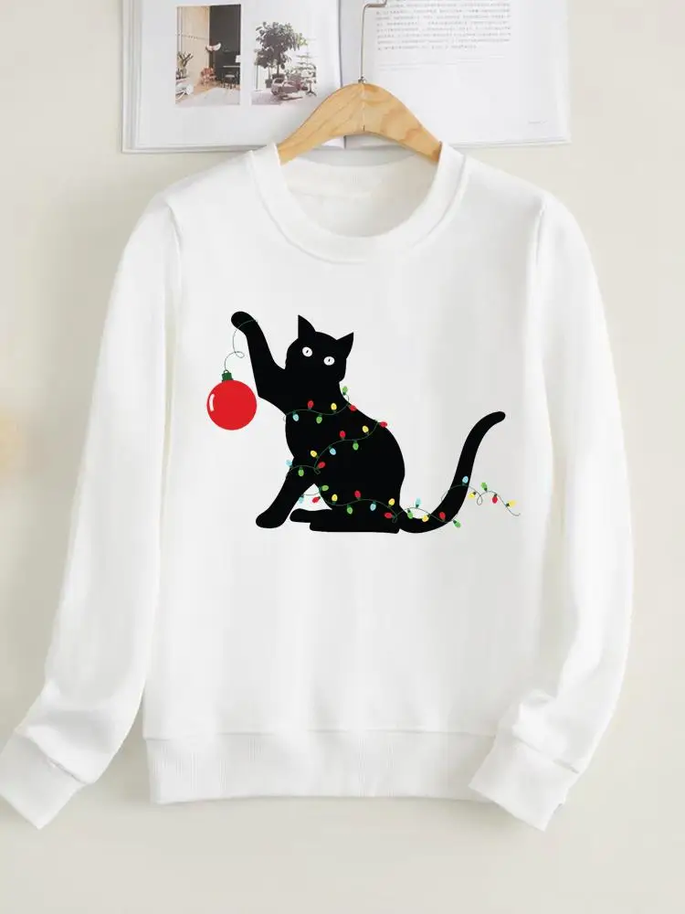 

Clothing Christmas Spring New Year Fashion Winter Pullovers Cat Trend Cute 90s Women Fleece Print Female Graphic Sweatshirts