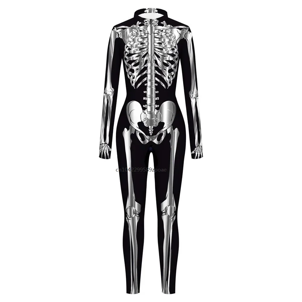 

Carnival Halloween Party Fluorescence Skeleton Print Women Sexy Jumpsuit Cosplay Costumes Fancy Skull Bodysuit Mujer 2024