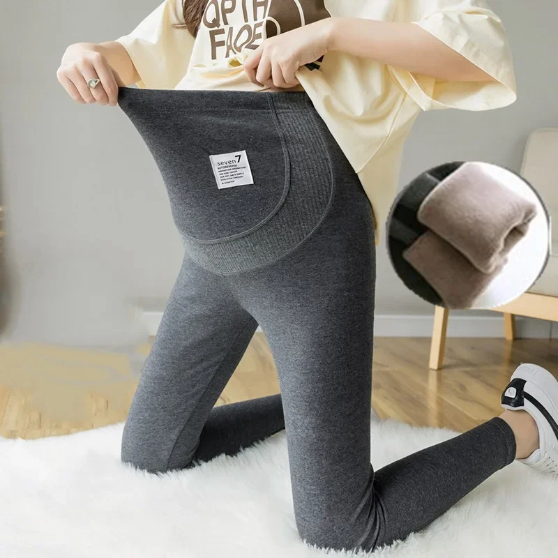 Legging de maternité en coton et velours, Dense, épais et chaud, pantalon de ventre en polaire thermique, vêtements pour femmes enceintes, hiver