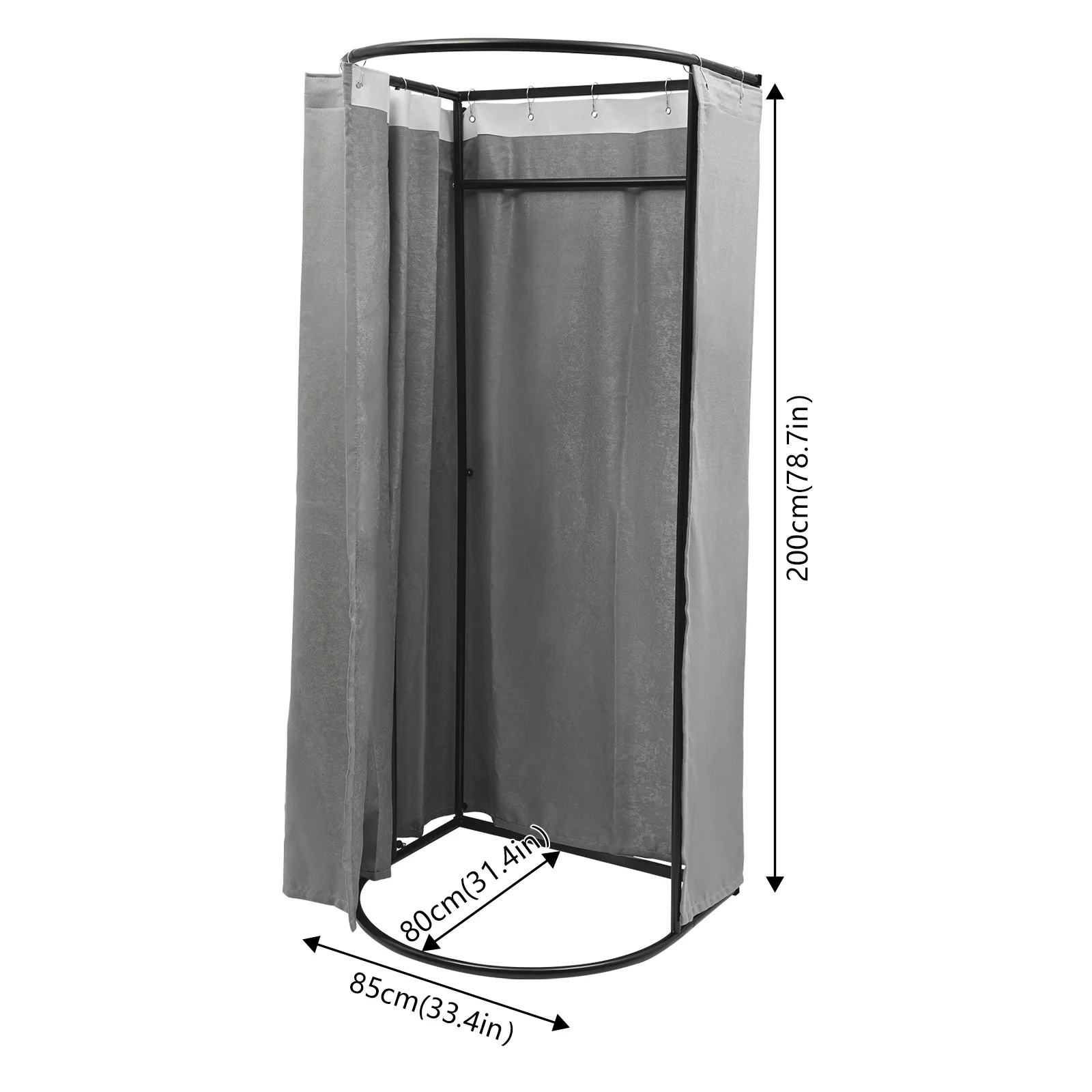 Grey Portable Clothing Store Dressing Room High Load-bearing Capacity Fitting Room with Grey Shading Curtain Freestanding