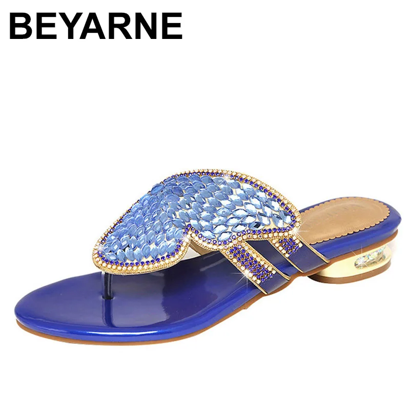 

BEYARNE Rhinestone flat slippers new summer sandals female leather diamond-studded herringbone ladies slippers low heel shoes