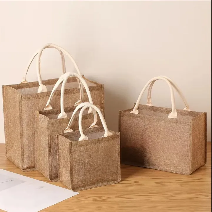 Enhanced Burlap Tote: Portable Multipurpose Jute Bag for Shopping, Beach, and School