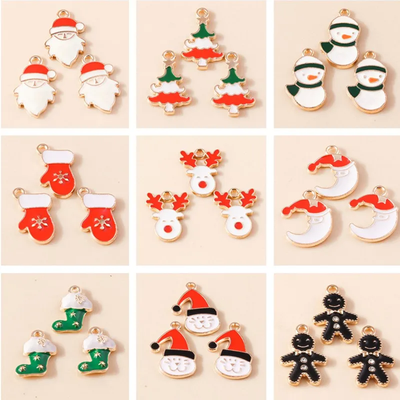 20 Stück Mix süße Emaille Weihnachten Schneemann Baum Hirsch Weihnachtsmann Charms Anhänger für Schmuckherstellung Halsketten Ohrringe DIY Geschenke