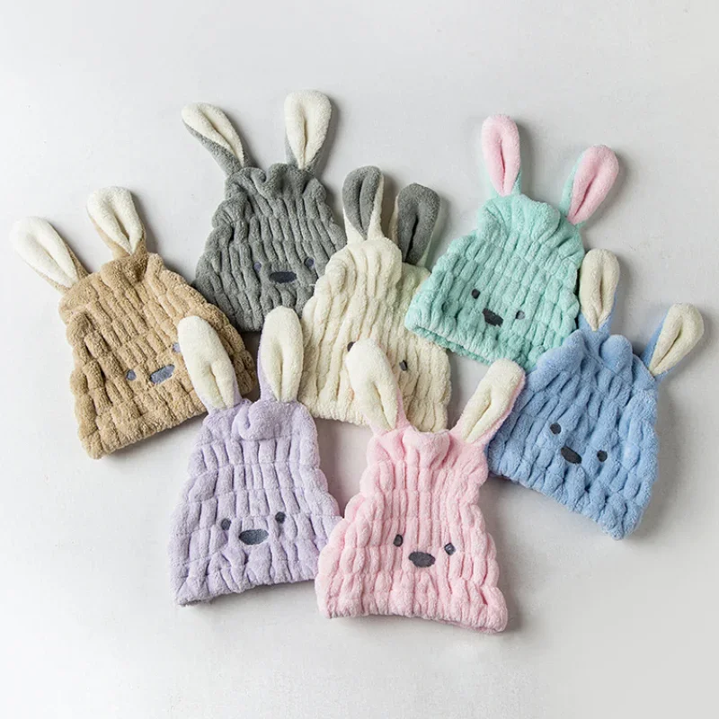 

Long Ears Rabbit Hats Thick Coral Fleece Hair Drying Caps for Kids Shower Strong Absorbing Towels Bathroom Supplies