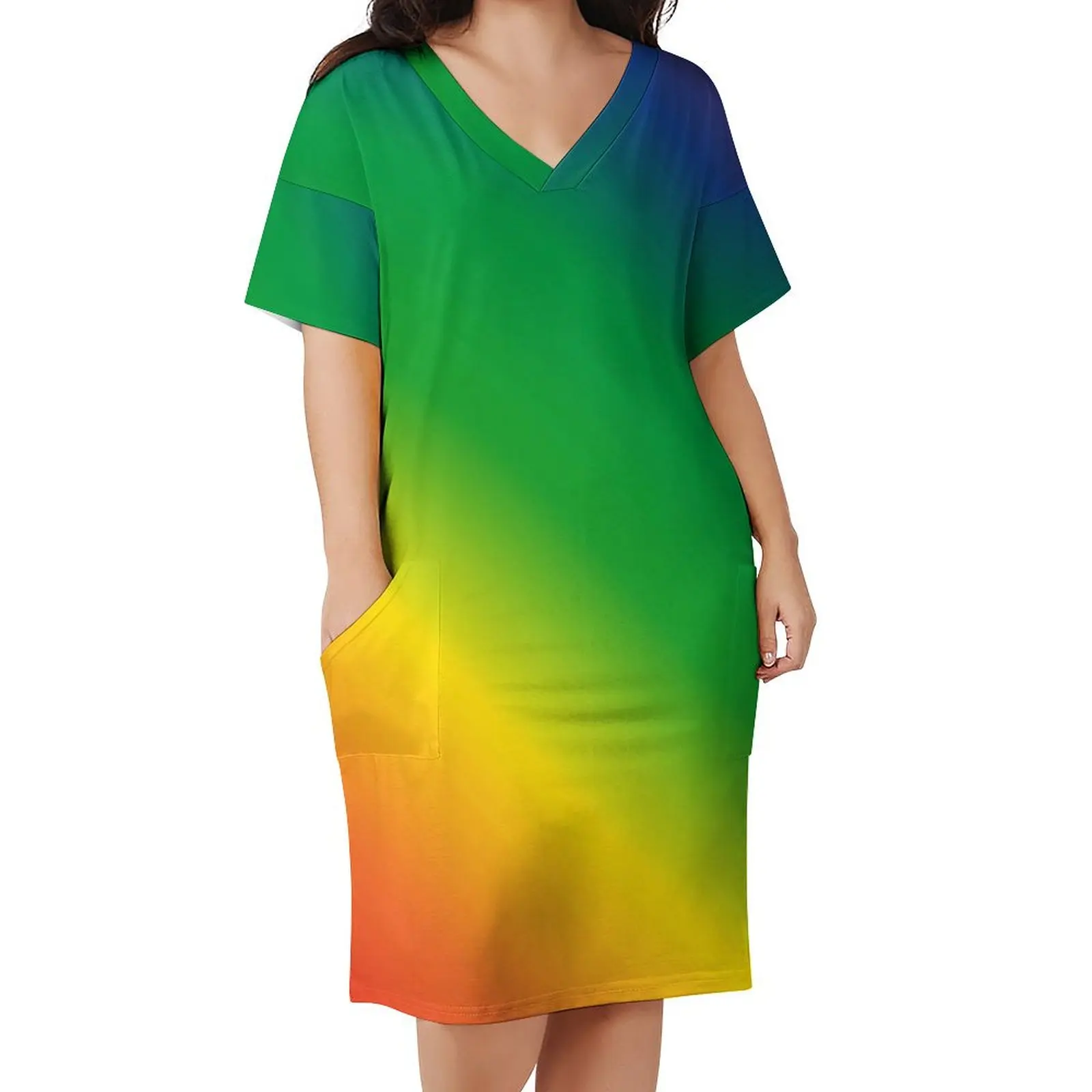 

Rainbow Texture Dress V Neck LGBT Pride Flag Street Fashion Dresses Summer Cute Casual Dress Women Pattern Big Size Vestidos