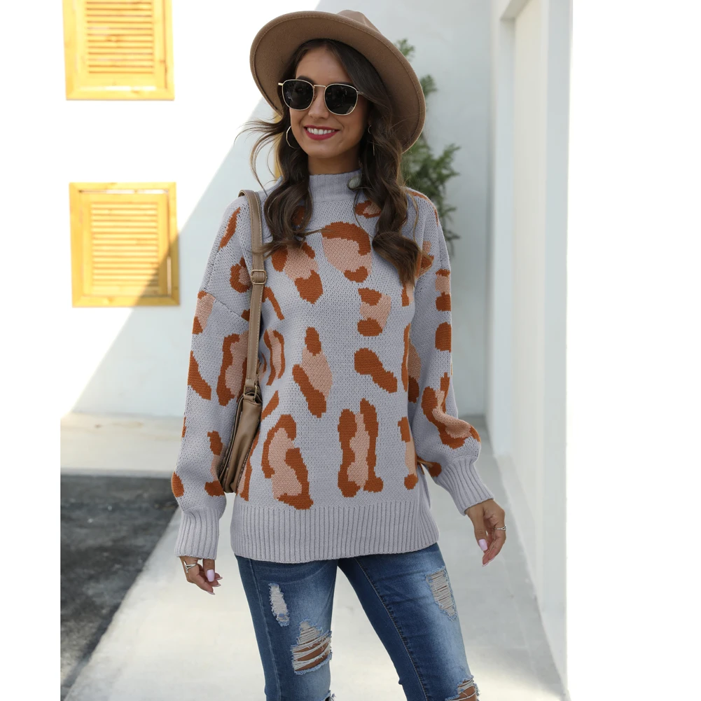 Plus Size Autumn Knitted Sweater Women Leopard Pattern Long Sleeve Knitting Sweaters Pullovers Female 2022 Winter Loose Jumper cardigan for women Sweaters