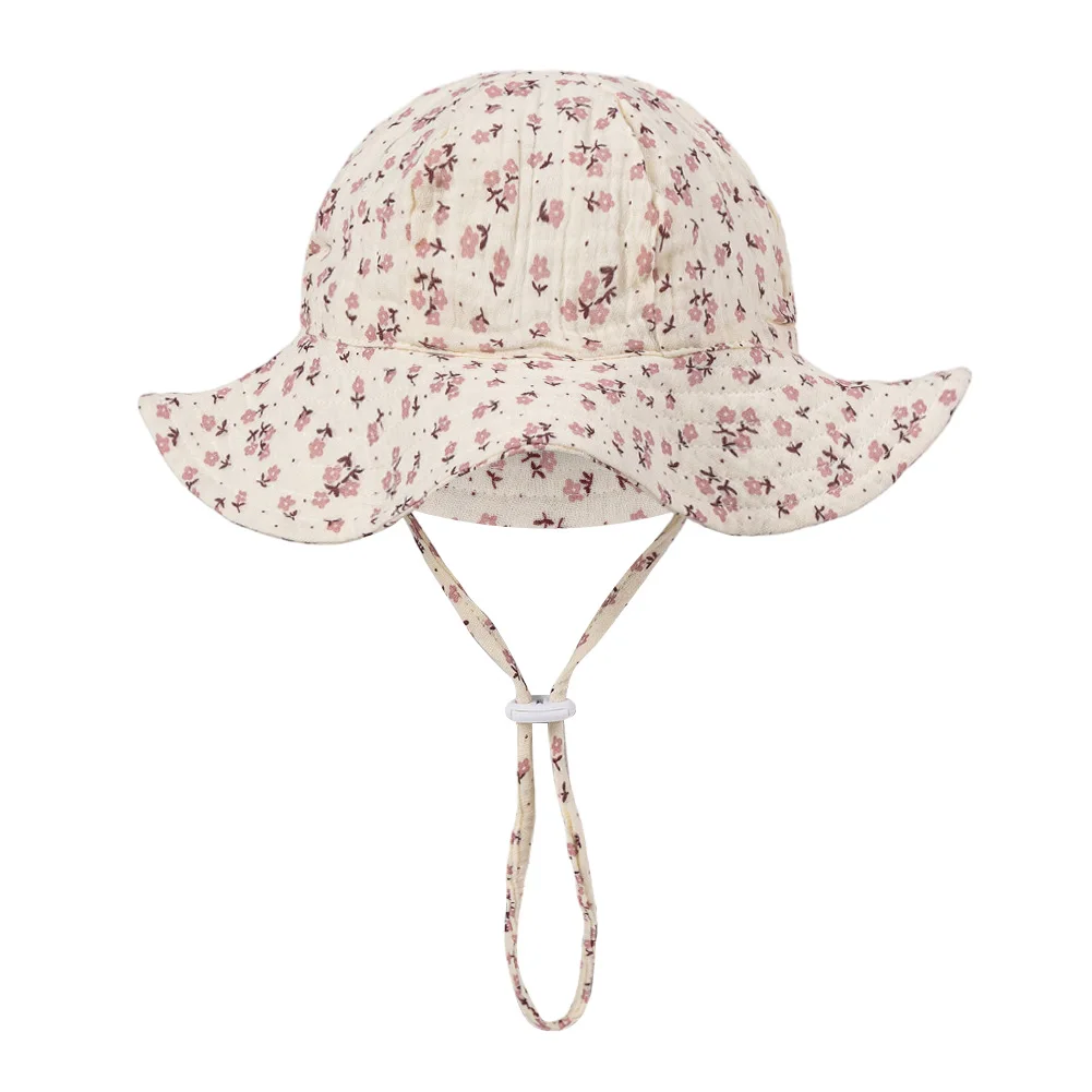 Çiçek Baskı Bebek Kova Şapka Ayarlanabilir Katı Kapaklar Bebek Erkek Kız Güneş Koruyucu Açık Kasketleri Plaj Balıkçılık Headwraps