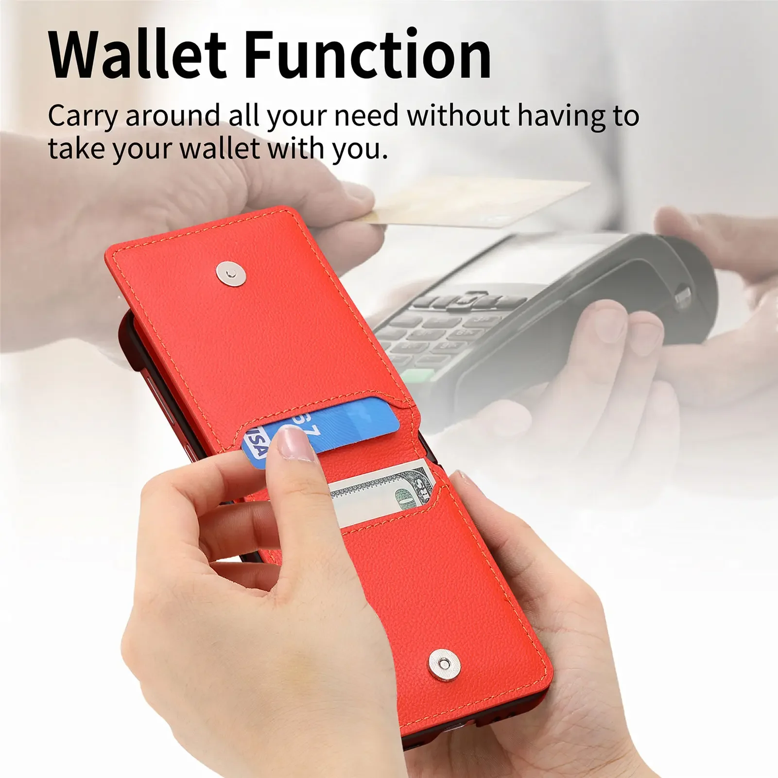 Magnetic Leather Wallet Case with Ring Holder and Kickstand