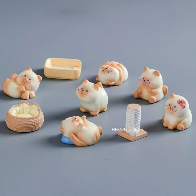 Kawaii Siamese kitten Resin Diy Home Decoration Figurines Dollhouse Moss Terrarium Landscape Accessories Miniatures Room Decor