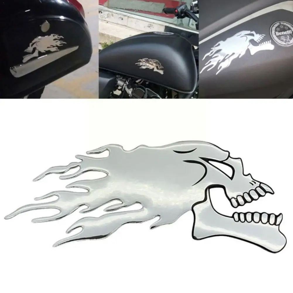 

3D Skull Head Motorcycle Truck Helmet Tank Pad Stickers Flame skulls Decals For Haley Honda Kawasaki S7T2