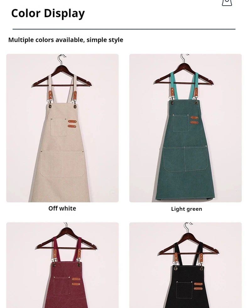 Untior New Fashion Canvas Kitchen Aprons With 3 Pockets Cross Back Pottery Anti Resistant Work Apron Applicable To Restaurant