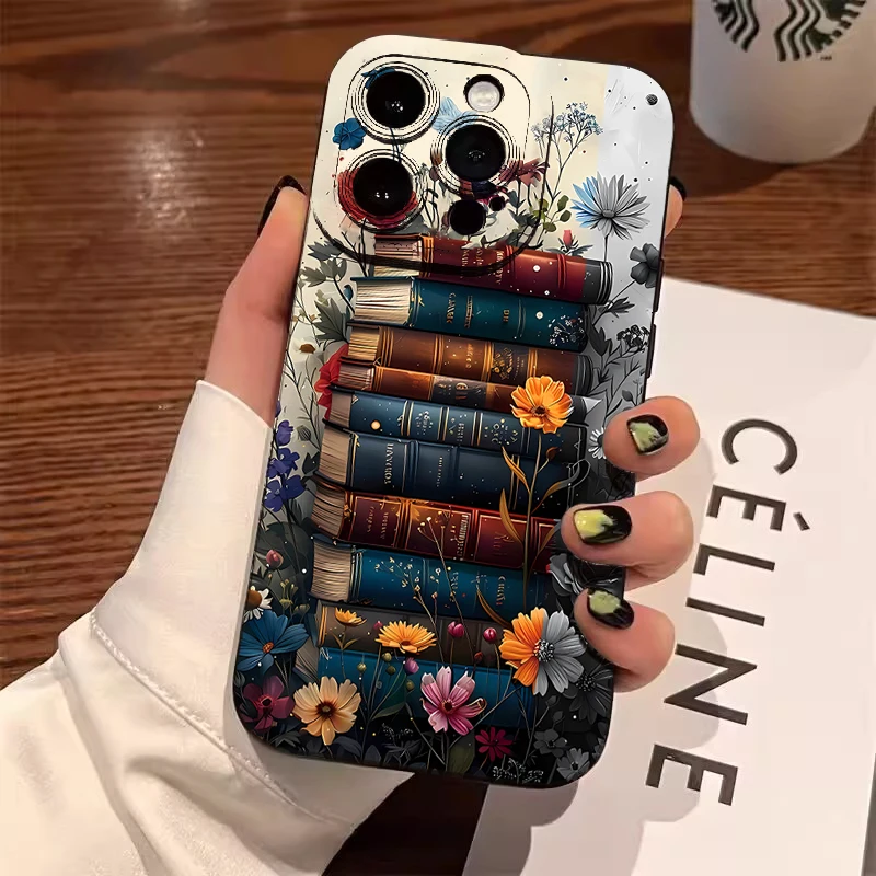 Floral Pattern Print Phone Case with Book Cover Design