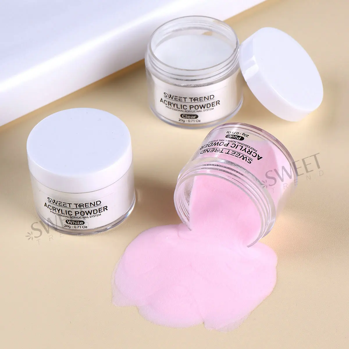 Acrylic Nail Powder Kit White Pink Crystal Powder Brush Cup Form Liquid File Beginners Complete Set Manicure Supplies Tools