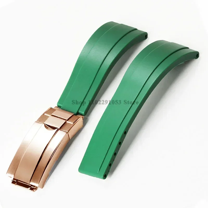 Premium 20mm Waterproof Rubber Watch Strap with Metal Folding Buckle
