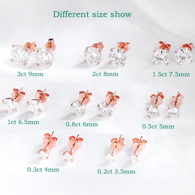 Smyoue 0.2-3CT Rose Gold Color Moissanite Stud Earrings for Women Sparkling Classic Wedding Lab Diamond Earring Pure 925 Silver
