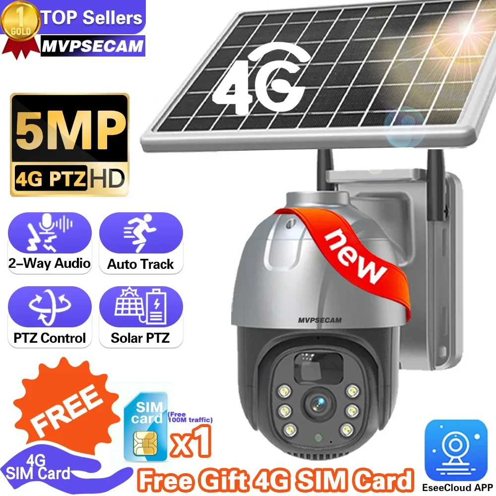 5Mp Batteria Solare 4G Sim Card Wireless Ptz Telecamera Di Sicurezza Outdoor Auto Tracking Wifi Cctv Telecamera Di Sorveglianza Casa Smart Life