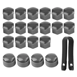20 PCS Gray Protective Lug Nut Covers with Removal Tool - 17mm Dust Caps (Black)