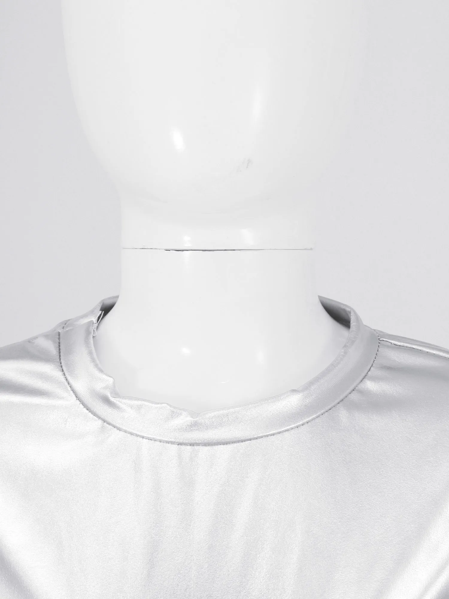 Kids Girls Boys Jazz Hip Hop Dance Competition Stage Performance Tops Dancewear Metallic Shiny Short Sleeve Round Neck T-shirt