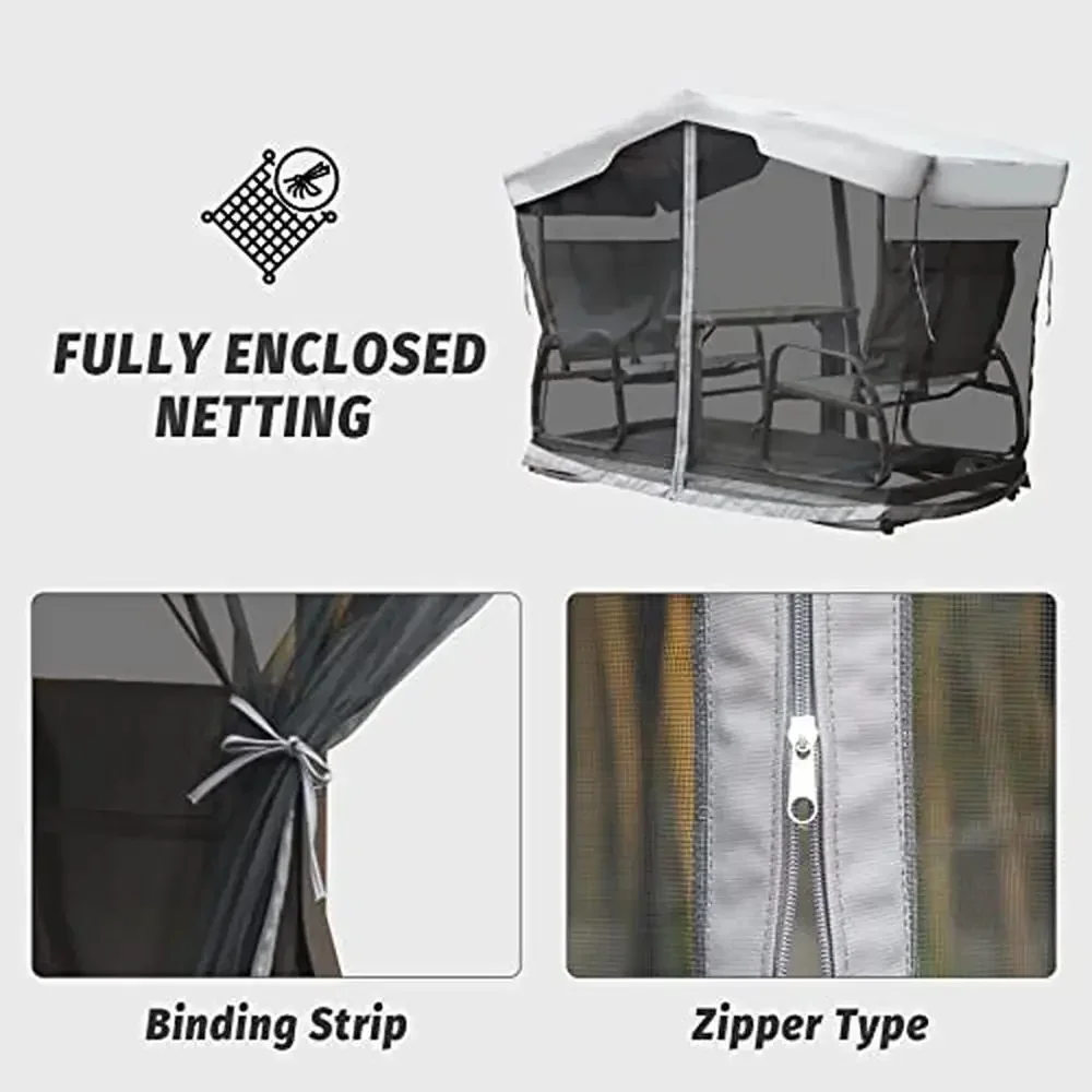 Aluminum Frame 4-Seat Outdoor Glider Bench with Canopy Sling Seat Retro Metal Patio Swing Chair Garden Furniture 6