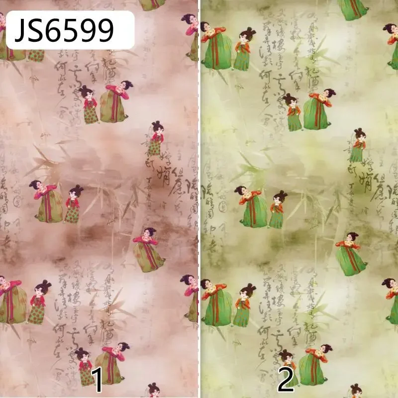 Digital Silk Cotton Print Fabric Chinese Style Cheongsam Children's Dress Material Traditional Embroidery Clothing Supplies
