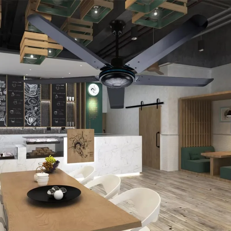 Industrial Large Ceiling Fan 56 Inch Black with Remote Control Fashion Ceiling Fan with Five Metal Blade 100W