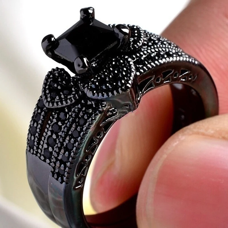Womens Ring Couple Rings Finger Rings Jewelry Rings Ring Jewelry Fashion Jewelry for Lover Gifts Couple Rings for Women Black Rhinestone Female Rings Set Men Stainless Steel Ring Set