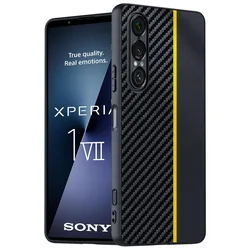 Minimalist Business Sleek Leather Case with Anti - Drop Silicone Bumper - Sony Xperia 1 V (Black Yellow)