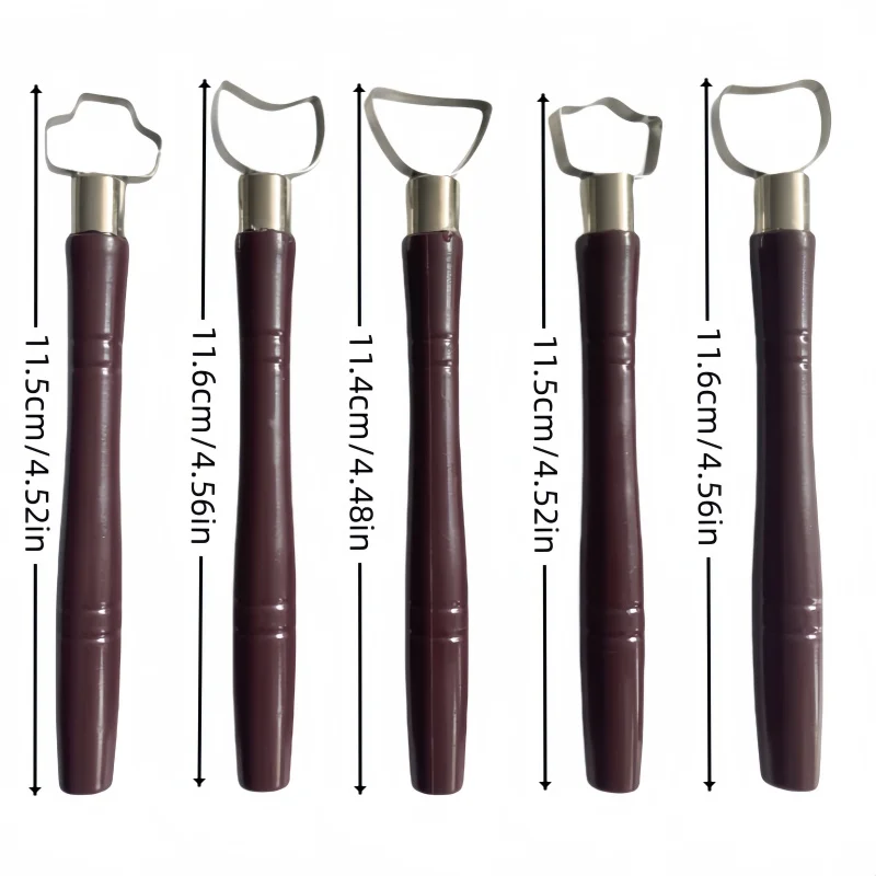 Set Di 5 Strumenti Per Ceramica: Raschietti E Taglierine In Acciaio Inox Con Manico In Legno Per Modellare Argilla. Utensili Professionali Per Tazze, Vasi E Sculture
