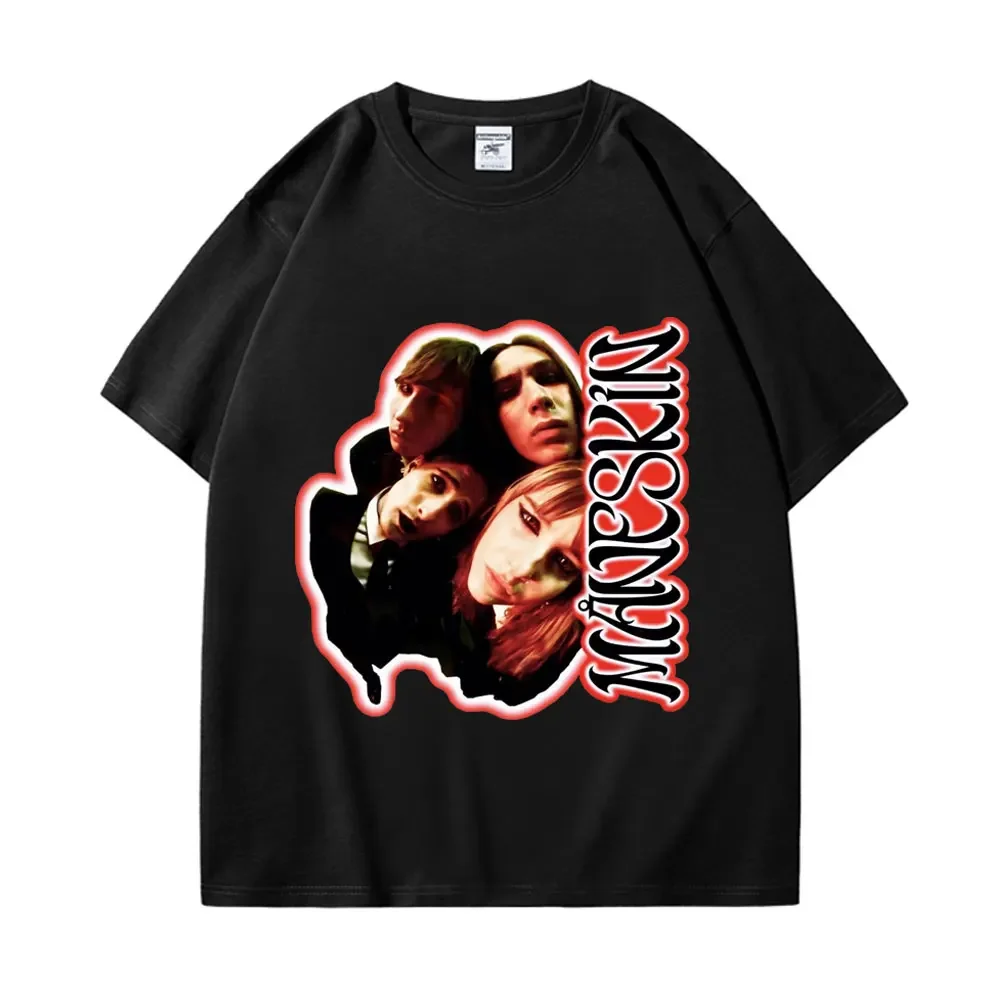 Rock Bands Maneskin Print T Shirts Men's Women Fashion Vintage Short Sleeve T-shirt High Quality Pure Cotton Oversized T-shirts kanye west t shirt men women summer high quality fashion graphics t shirts hot sale vintage streetwear short sleeve unisex tee