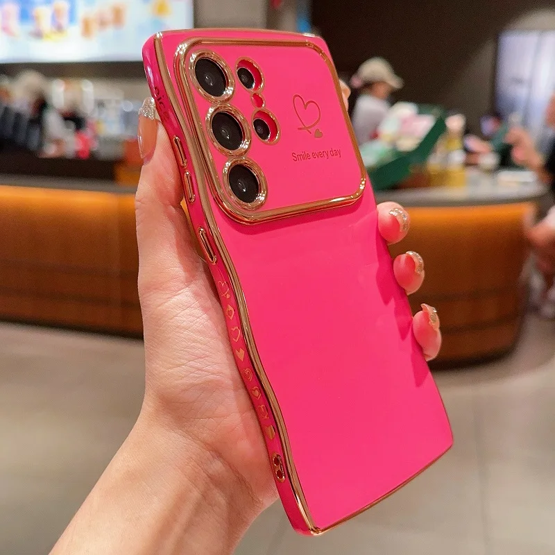 Electroplated Double Heart Large View Window Shockproof Case