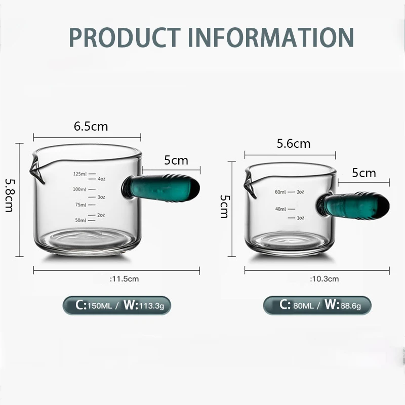 80/150ml Espresso mérőpohár üveg fogantyúval V alakú szájjal Cukor Tejes Kancsó Kávé Kellékek Mérőbögre Konyhai Fűszeres Pohár_voghion.com