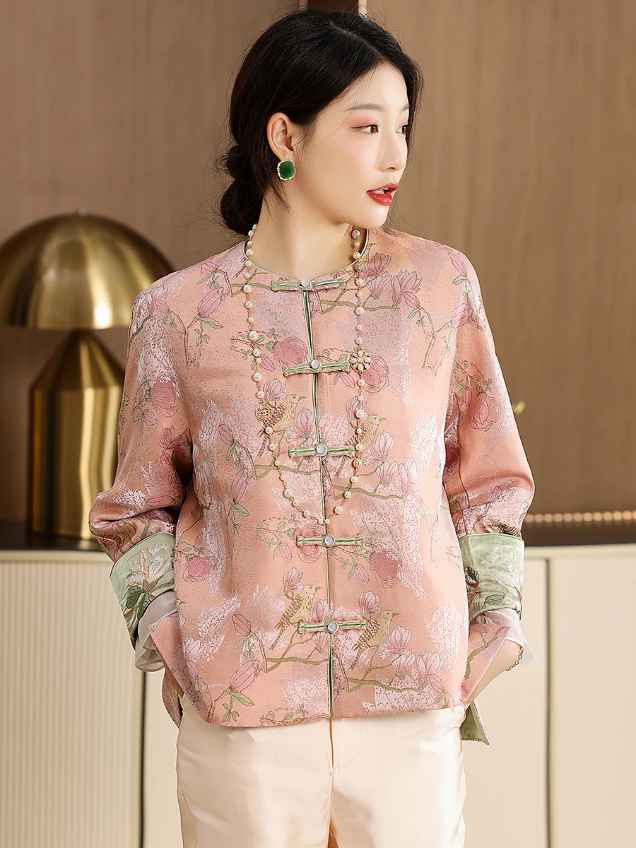 

2023 Chinese New Year Women Pink Coat Embroidery Jacket