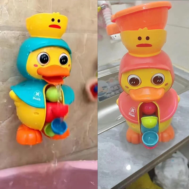 2023 Cute Duck Baby Shower Bath Toys Bambini Water Play Spinner Con Ventosa Giochi Con Ruota D'Acqua Per Bagno Per Bambini
