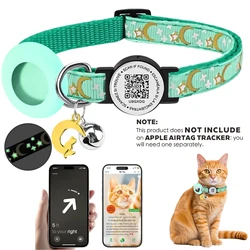 Glow Pet Collar with Bell & QR Name Tag, featuring Airtag Holder and Silicone GPS Tracker Case - No AirTag Locator (Mint(No tracker))