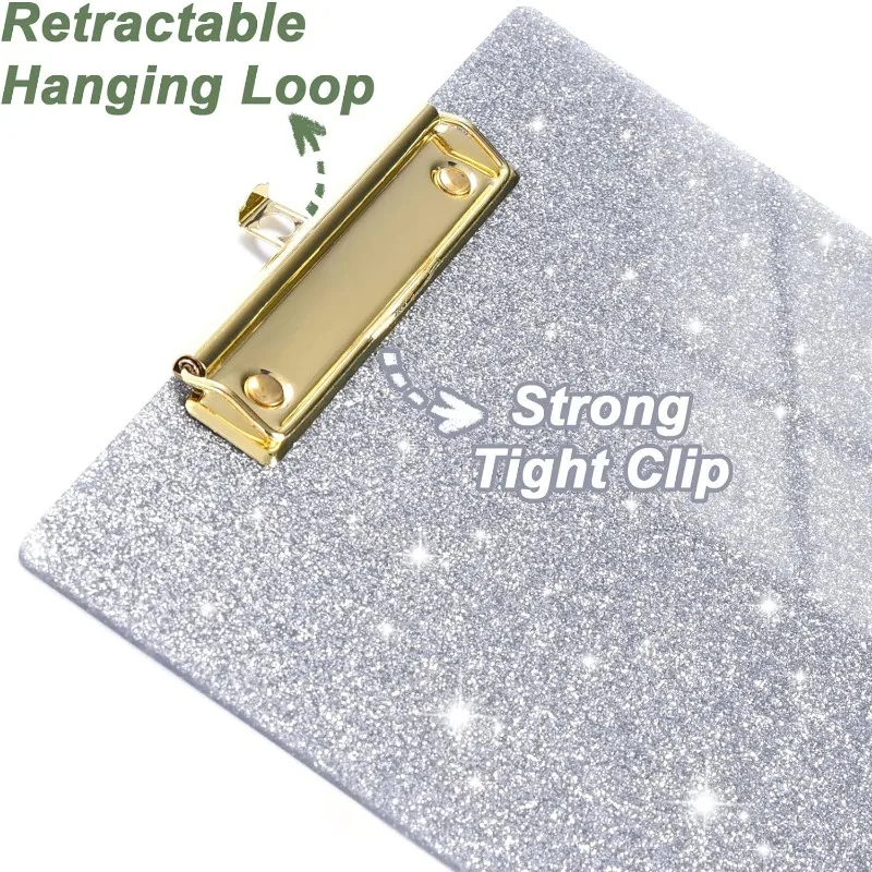 A6 Acrylic Clipboards Glitter Clipboard with Gold Clip Designed for Classroom School Doctor Office Sparkly Clipboards 3