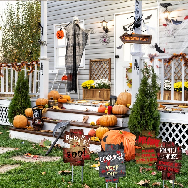 Kerti Jelek Utánozású Fa Gabona Padló Kártya Kültéri Gyep Figyelmeztető Jel Halloween Carnival Party Dekoráció - Image 2