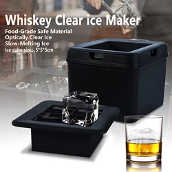 Large Crystal Clear Ice Cube Maker - Easy Release, BPA - Free Silicone for Cocktails and Whiskey Drinks (Black)