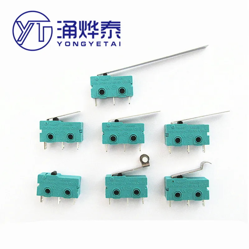 

YYT 10PCS Silver 5A250V micro Roller Limit KW12-A-B-C-D-N 3pin with/without handle KW11 travel switch green normally open close