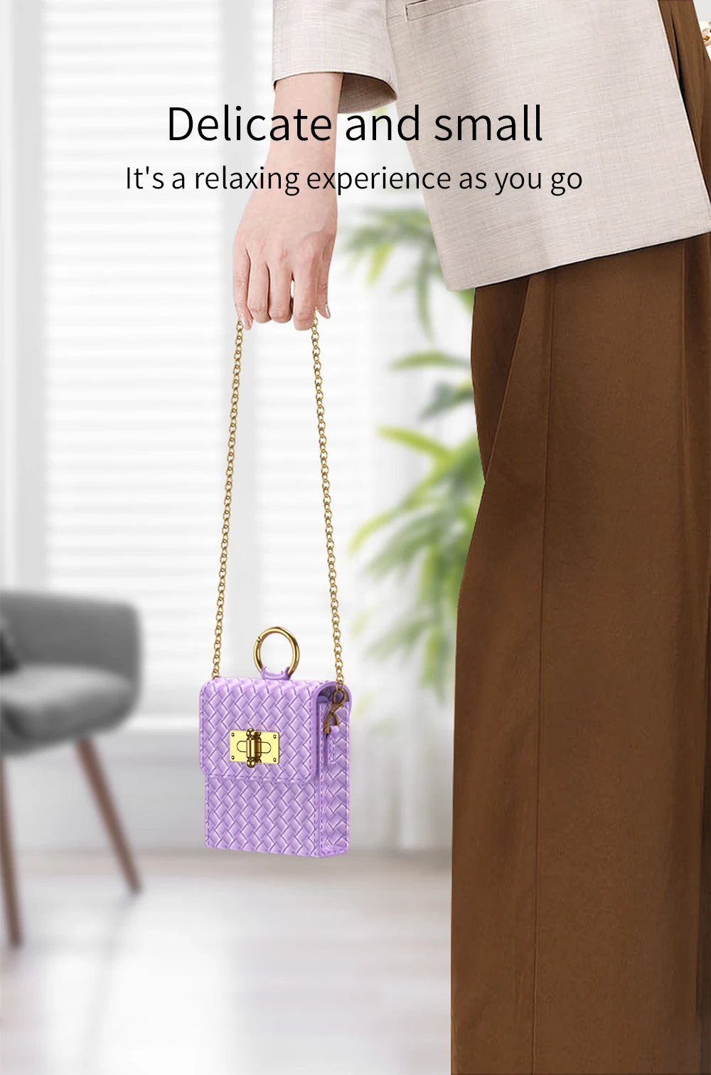 Mini tracolla per Samsung Galaxy Z Flip 3 4 5G Borsa per telefono con cordino a catena in pelle semplice con anello ultra sottile_voghion.com